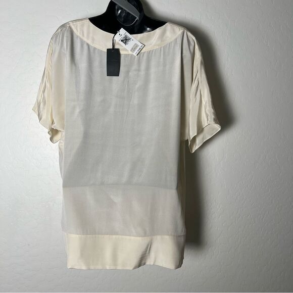 Tibi Cream Ivory 100% Silk Popover Dolman Sleeves Lightweight Sit Hem Blouse S - Picture 7 of 8